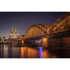 Fotobehang Keulen, brug bij nacht